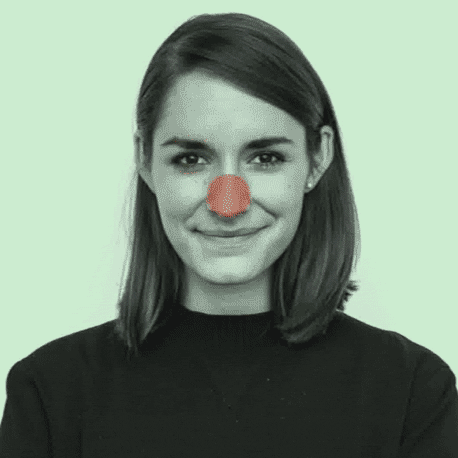 A red eye-tracking gaze point moving across a black-and-white portrait, from the self-perception study
